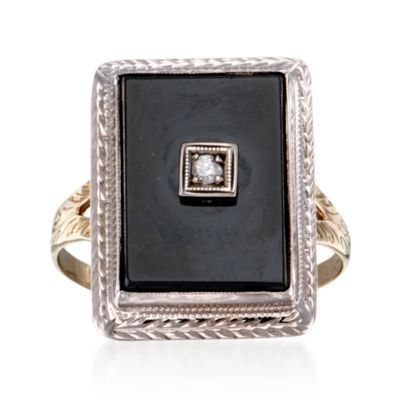 C. 1960 Vintage Black Onyx and Diamond Ring in 14kt Two-Tone Gold. Size 6 &mdash; Alt Image 1