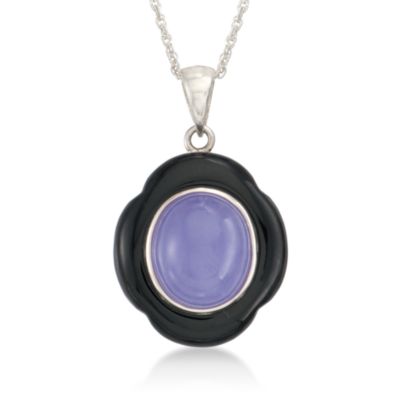 Purple Jade and Black Agate Necklace in Sterling Silver. 18" &mdash; Alt Image 1