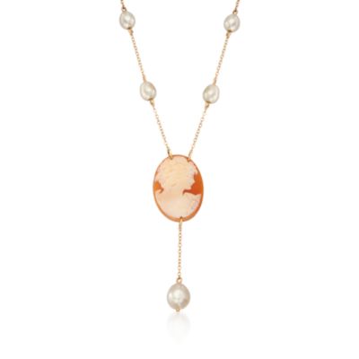 Carved Shell Cameo Y-Necklace in 14kt Yellow Gold &mdash; Alt Image 1