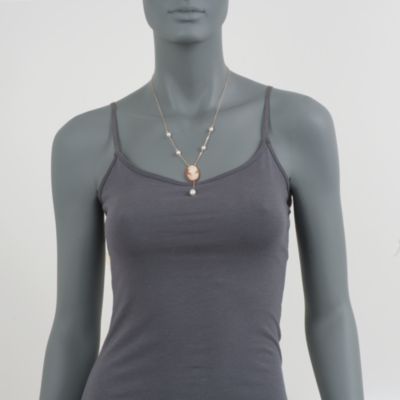 Carved Shell Cameo Y-Necklace in 14kt Yellow Gold &mdash; Alt Image 3
