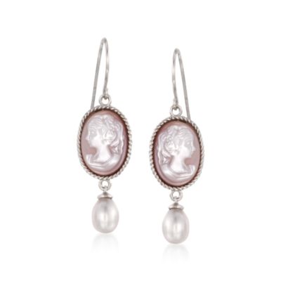  Mother-Of-Pearl Cameo Drop Earrings With Pearls in Sterling Silver &mdash; Alt Image 1