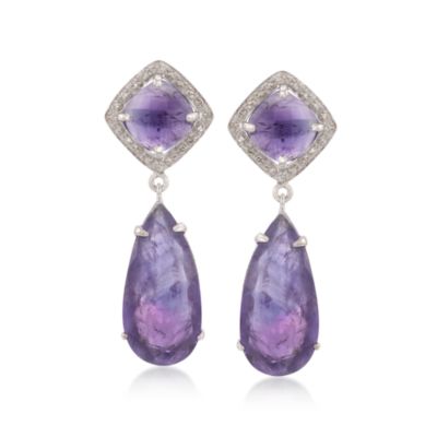 24.00 ct. t.w. Amethyst and .35 ct. t.w. Diamond Earrings in Sterling Silver &mdash; Alt Image 1