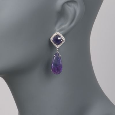 24.00 ct. t.w. Amethyst and .35 ct. t.w. Diamond Earrings in Sterling Silver &mdash; Alt Image 2