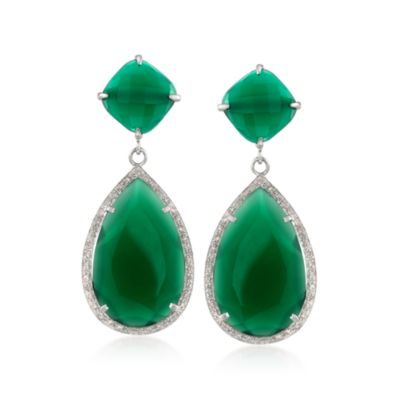 Green Agate and .53 ct. t.w. Diamond Drop Earrings in Sterling Silver &mdash; Alt Image 1