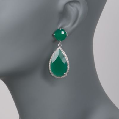 Green Agate and .53 ct. t.w. Diamond Drop Earrings in Sterling Silver &mdash; Alt Image 2