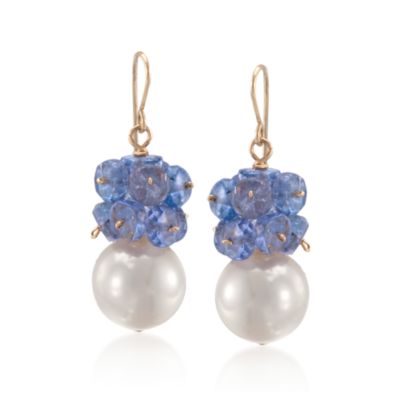10-11mm Pearl and 9.00 ct. t.w. Tanzanite Drop Earrings in 14kt Yellow Gold &mdash; Alt Image 1