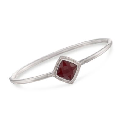 Red Agate and Diamond Bangle Bracelet in Stainless and Sterling &mdash; Alt Image 1