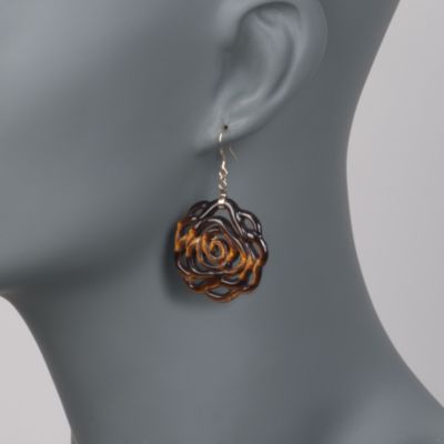 Carved Tiger's Eye Rose Earrings in 14kt Yellow Gold &mdash; Alt Image 2