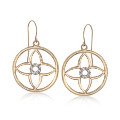 Diamond-Accented Floral Earrings in 14kt Yellow Gold &mdash; Alt Image 1