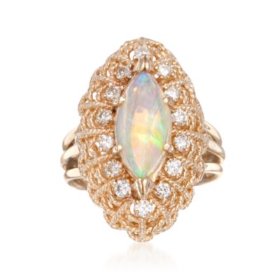 C. 1970 Vintage Opal and .45 ct. t.w. Diamond Ring in 14kt Yellow Gold. Size 6.5 &mdash; Alt Image 1