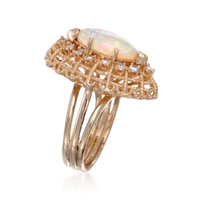 C. 1970 Vintage Opal and .45 ct. t.w. Diamond Ring in 14kt Yellow Gold. Size 6.5 &mdash; Alt Image 3