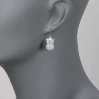 Aquamarine and 3-4mm Pearl Drop Earrings in 14kt Yellow Gold &mdash; Alt Image 2