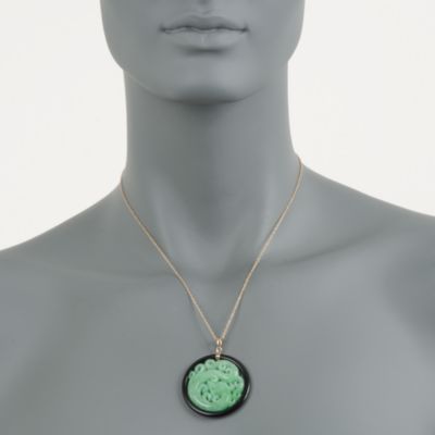 Carved Green Jade Dragon Pendant in 14kt Yellow Gold &mdash; Alt Image 2