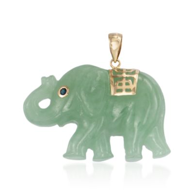 Green Jade Elephant Pendant in 14kt Yellow Gold &mdash; Alt Image 1
