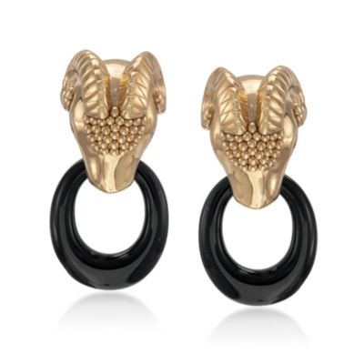 Black Onyx Ram's Head Earrings With Diamonds in 14kt Over Sterling &mdash; Alt Image 1