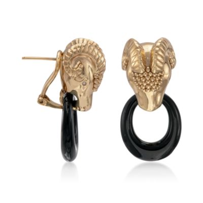 Black Onyx Ram's Head Earrings With Diamonds in 14kt Over Sterling &mdash; Alt Image 3