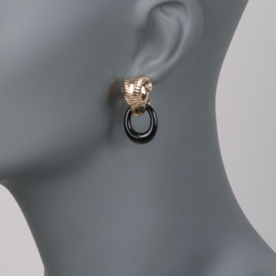 Black Onyx Ram's Head Earrings With Diamonds in 14kt Over Sterling &mdash; Alt Image 2