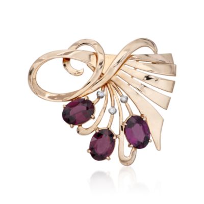 C. 1980 Vintage 11.00 ct. t.w. Garnet Swirl Pin With Diamonds in 14kt Yellow Gold &mdash; Alt Image 1