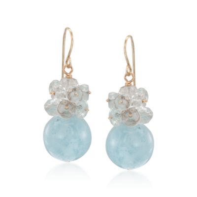 22.00 ct. t.w. Aquamarine Drop Earrings in 14kt Yellow Gold &mdash; Alt Image 1