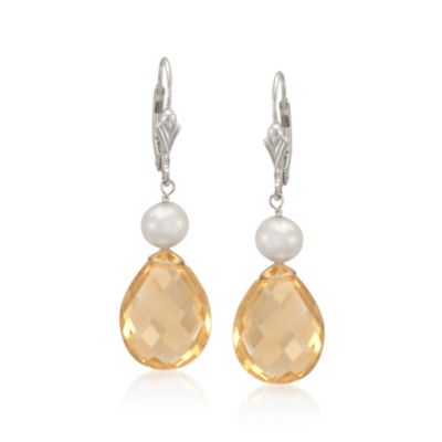 6-7mm Pearl and 17.00 ct. t.w. Citrine Drop Earrings in Sterling Silver &mdash; Alt Image 1