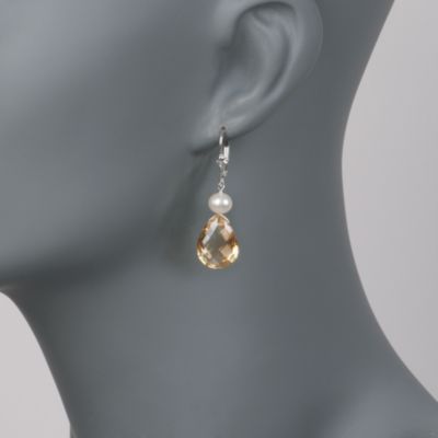 6-7mm Pearl and 17.00 ct. t.w. Citrine Drop Earrings in Sterling Silver &mdash; Alt Image 2