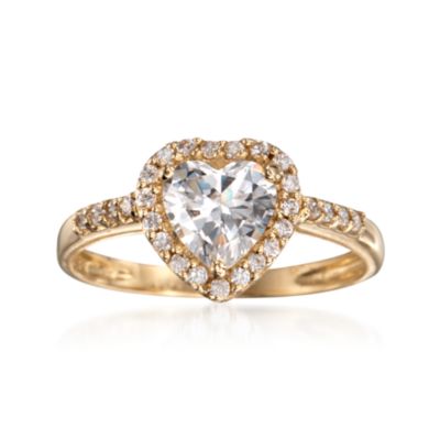 Classic CZ Heart Ring in 14kt Yellow Gold &mdash; Alt Image 1