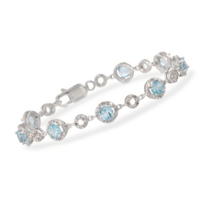 5.00 ct. t.w. Blue Topaz and .25 ct. t.w. Diamond Bracelet in Sterling Silver. 7" &mdash; Alt Image 1
