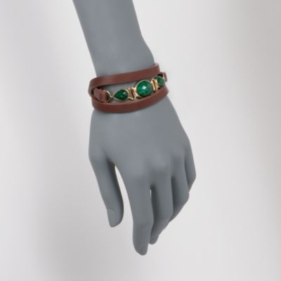 18.40 ct. t.w. Emerald Brown Leather Bracelet in 18kt Over Sterling. Adjustable Size &mdash; Alt Image 2