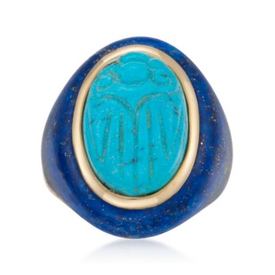 Turquoise and Lapis Scarab Ring in 14kt Over Sterling &mdash; Alt Image 1