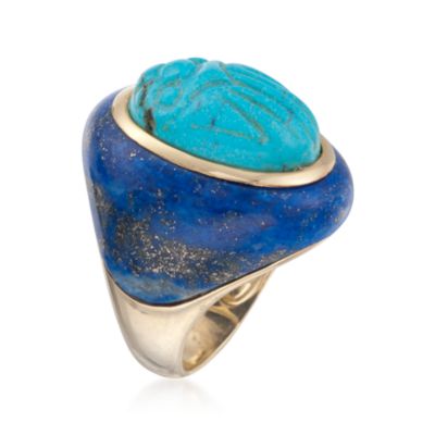 Turquoise and Lapis Scarab Ring in 14kt Over Sterling &mdash; Alt Image 3