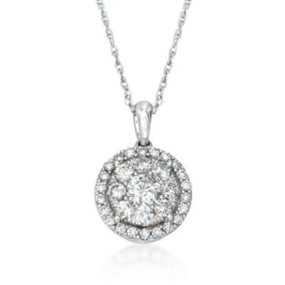 1.00 ct. t.w. Diamond Halo Necklace in 14kt White Gold. 18" &mdash; Alt Image 1
