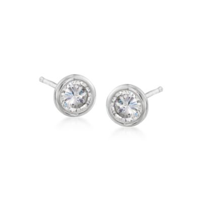 Three-Pair Set of CZ Stud Earrings in Tri-Colored Sterling Silver &mdash; Alt Image 5