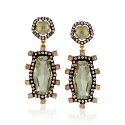 16.85 ct. t.w. Green Quartz and .10 ct. t.w. White Topaz Earrings in 18kt Over Sterling &mdash; Alt Image 1