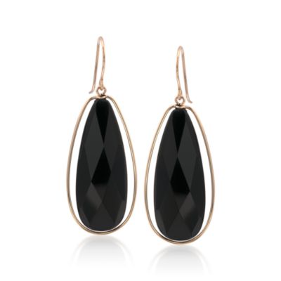 Black Onyx Dangle Earrings in 14kt Yellow Gold &mdash; Alt Image 1