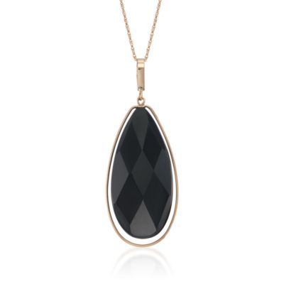 Black Onyx Pendant Necklace in 14kt Yellow Gold. 18" &mdash; Alt Image 1