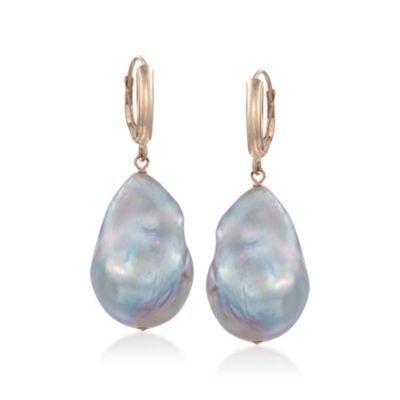 Gray Baroque Pearl Earrings in 14kt Yellow Gold &mdash; Alt Image 1