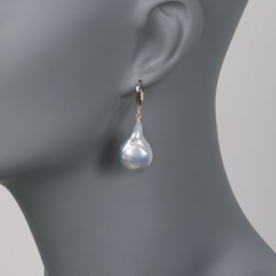 Gray Baroque Pearl Earrings in 14kt Yellow Gold &mdash; Alt Image 2