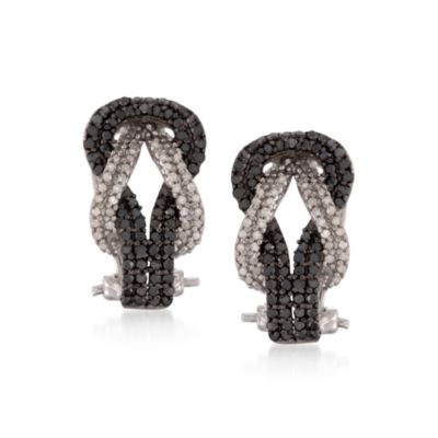 1.00 ct. t.w. Black and White Diamond Slip Knot Earrings in Sterling Silver &mdash; Alt Image 1