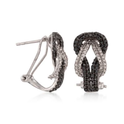 1.00 ct. t.w. Black and White Diamond Slip Knot Earrings in Sterling Silver &mdash; Alt Image 3