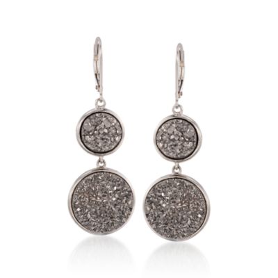 Silver Drusy Drop Earrings in Sterling Silver &mdash; Alt Image 1