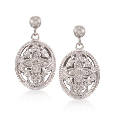 Diamond Filigree Earrings in Sterling Silver &mdash; Alt Image 1