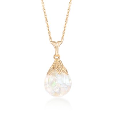 White Opal Pendant Necklace in 14kt Yellow Gold. 18" &mdash; Alt Image 1