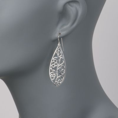 Sterling Silver Scrollwork Drop Earrings &mdash; Alt Image 2