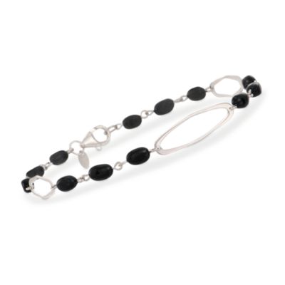 Black Onyx Beaded Bracelet in Sterling Silver. 7" &mdash; Alt Image 1