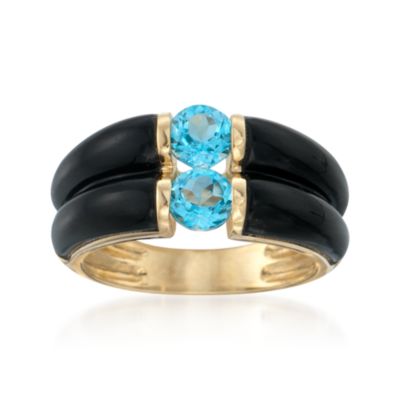 Black Agate and 1.10 ct. t.w. Sky Blue Topaz Ring in 14kt Yellow Gold &mdash; Alt Image 1