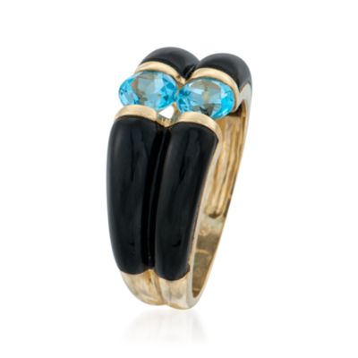 Black Agate and 1.10 ct. t.w. Sky Blue Topaz Ring in 14kt Yellow Gold &mdash; Alt Image 3