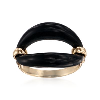 Black Jade Ring in 14kt Yellow Gold &mdash; Alt Image 1