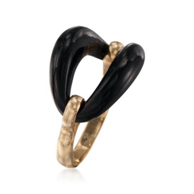Black Jade Ring in 14kt Yellow Gold &mdash; Alt Image 3