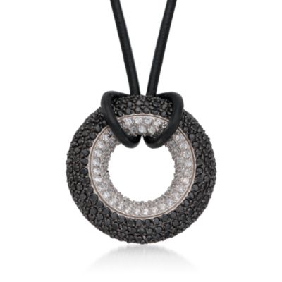 Black Leather Necklace With 8.00 ct. t.w. Black and White CZ Circle Pendant. 20" &mdash; Alt Image 1
