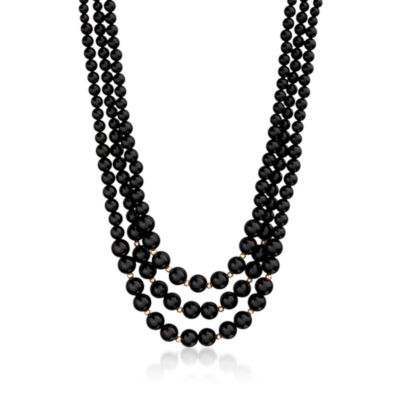 Black Agate Three-Strand Necklace in 14kt Yellow Gold. 20" &mdash; Alt Image 1